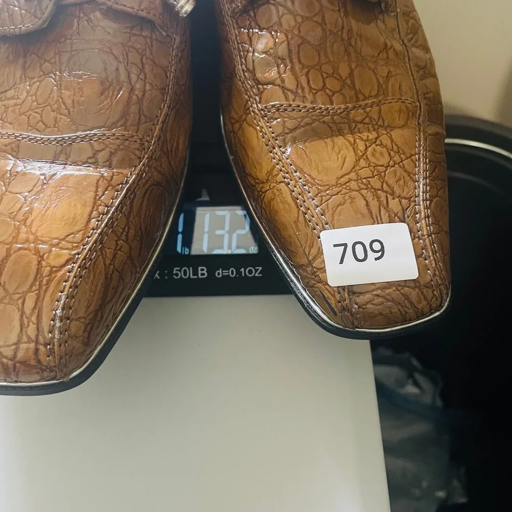 440 Club Mens Faux Crocodile Embossed Dress Shoes Size 10 Cognac Brown Statement
